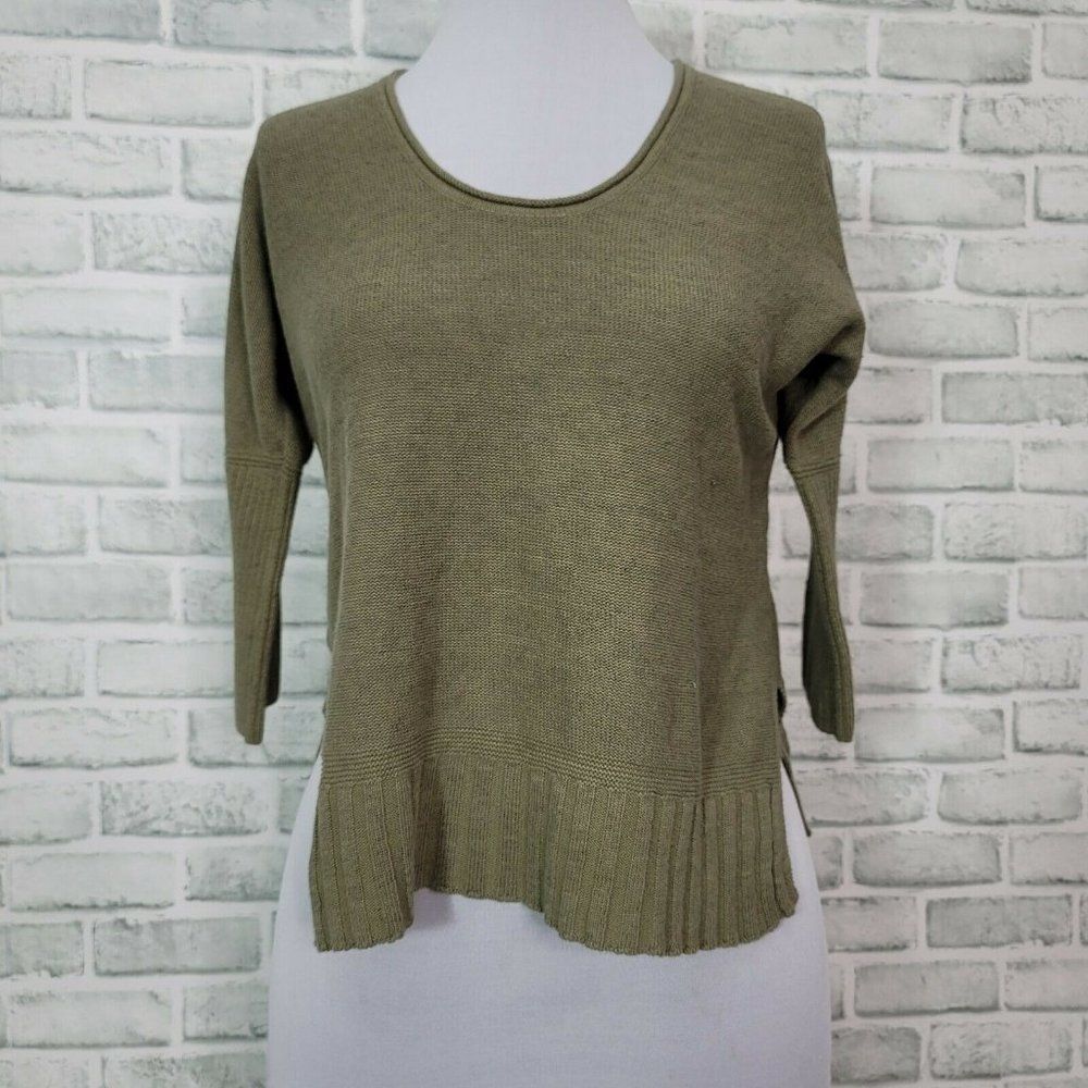 Anthro Moth S Catamaran Green Pullover Oversized Sweater Linen Split‎ Side Hem